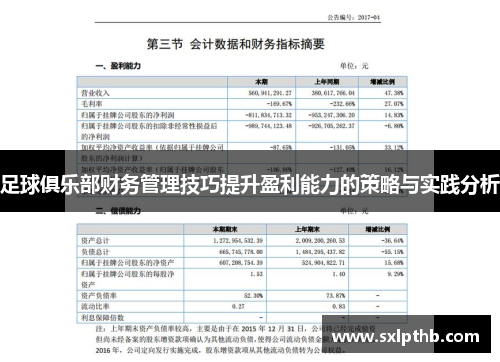 足球俱乐部财务管理技巧提升盈利能力的策略与实践分析